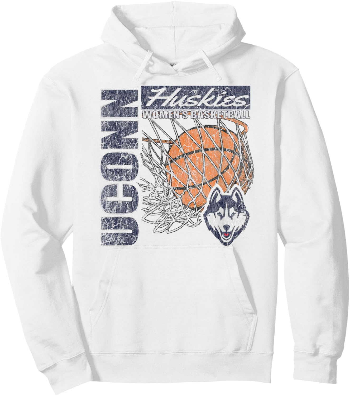 Connecticut Huskies Women's Basketball Vintage 90's Gray Hoodie - Hoodie | White