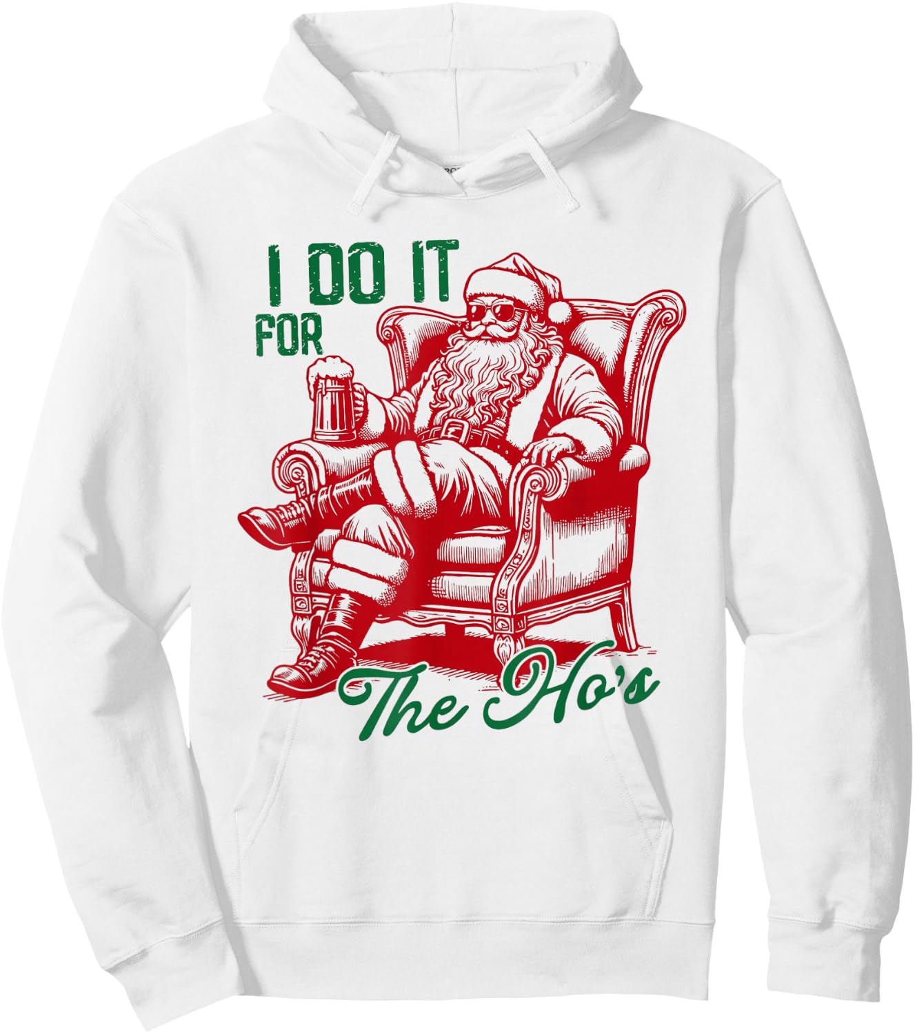 I Do It For The Hos Funny Inappropriate Christmas Santa Face Hoodie - Hoodie | White
