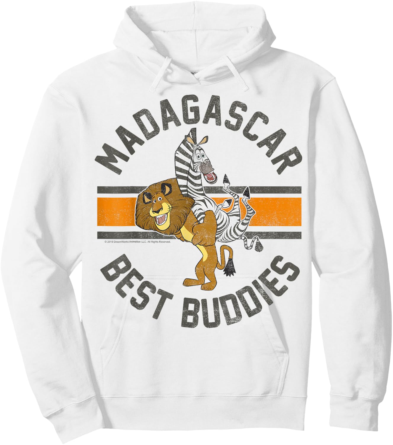 Madagascar Alex and Marty Best Buddies Striped Text Poster Hoodie - Hoodie | White