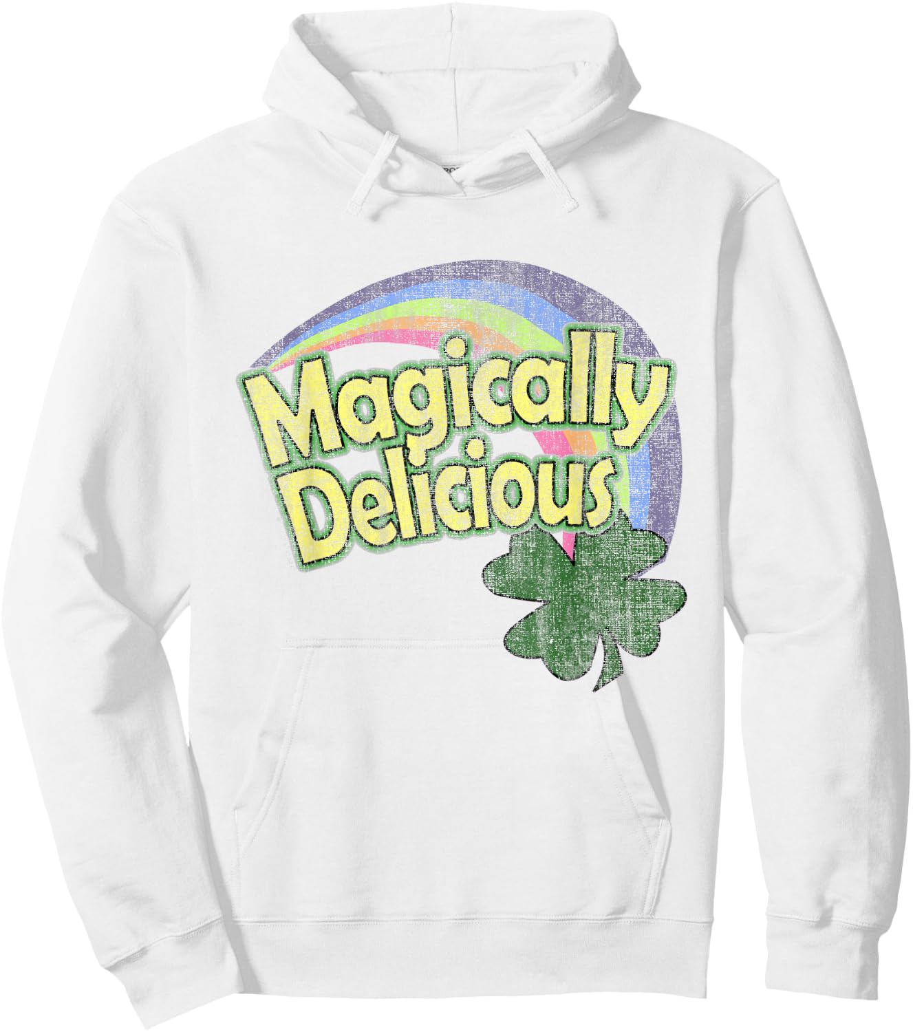 CuteComfy Magically Delicious 80s Vintage St. Patrick's Day Lucky Charm Green Retro Rainbow Short Sleeve - Small - -Adults Hoodie - Hoodie | White