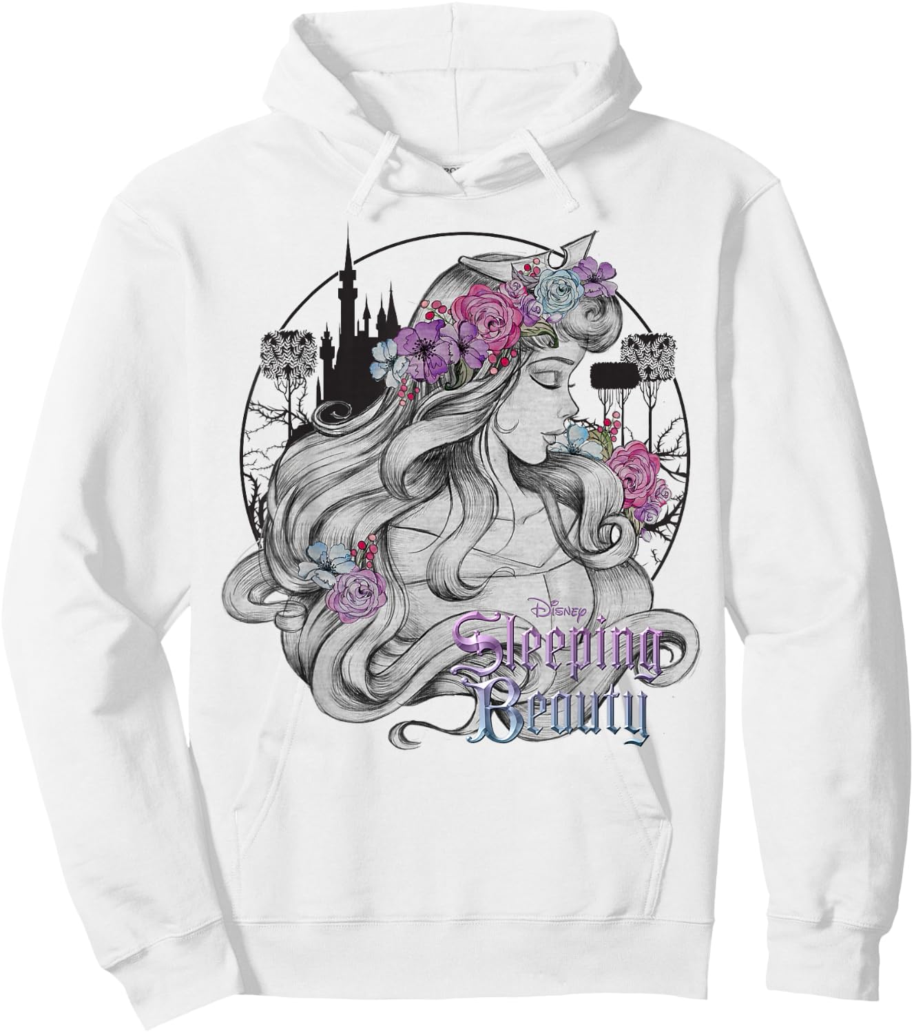 Disney Sleeping Beauty Floral Sketched Portrait Hoodie - Hoodie | White