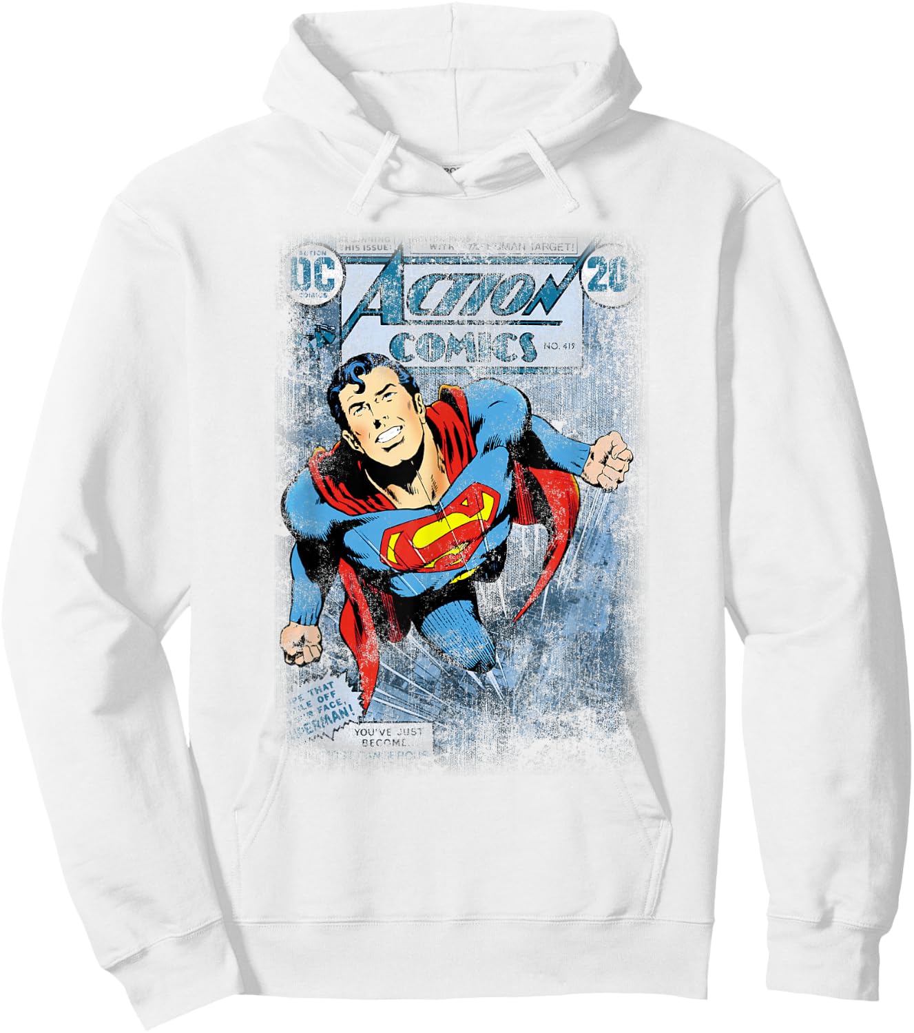 Superman Action #419 Distress T Shirt Hoodie - Hoodie | White