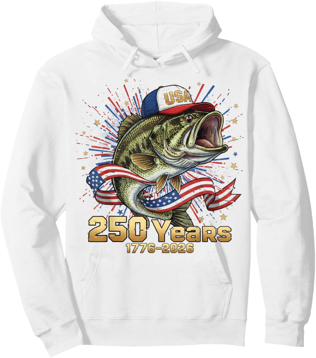 250 America 1776 2026 Bass Fishing USA Flag 250th Birthday Hoodie - Hoodie | White