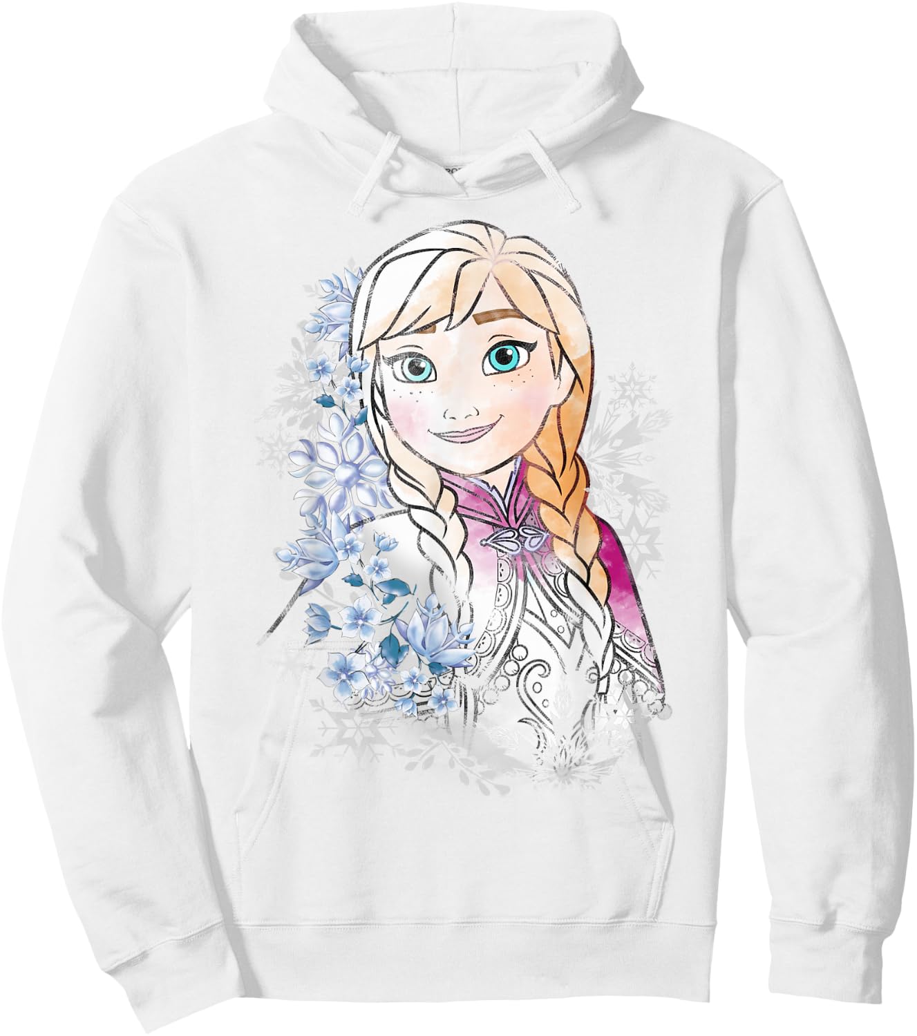 Disney Frozen Anna Illustrated Snowflake Flowers Hoodie - Hoodie | White