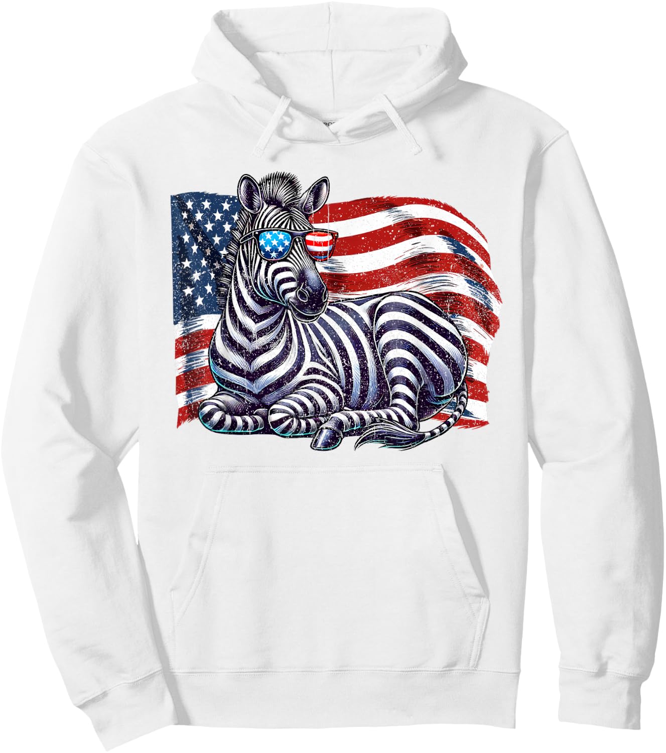 Vintage Zebra USA Flag Animals Lovers Patriotic Sunglasses Hoodie - Hoodie | White