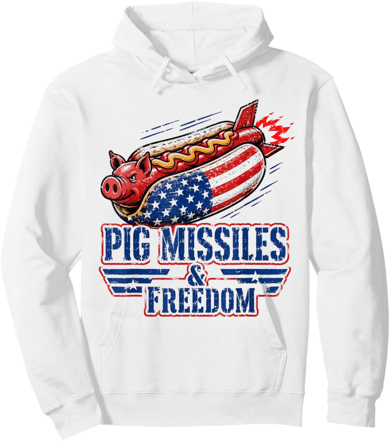 4th of July Hotdog Pig Missiles and Freedom Patriotic BBQ Hoodie - Hoodie | White