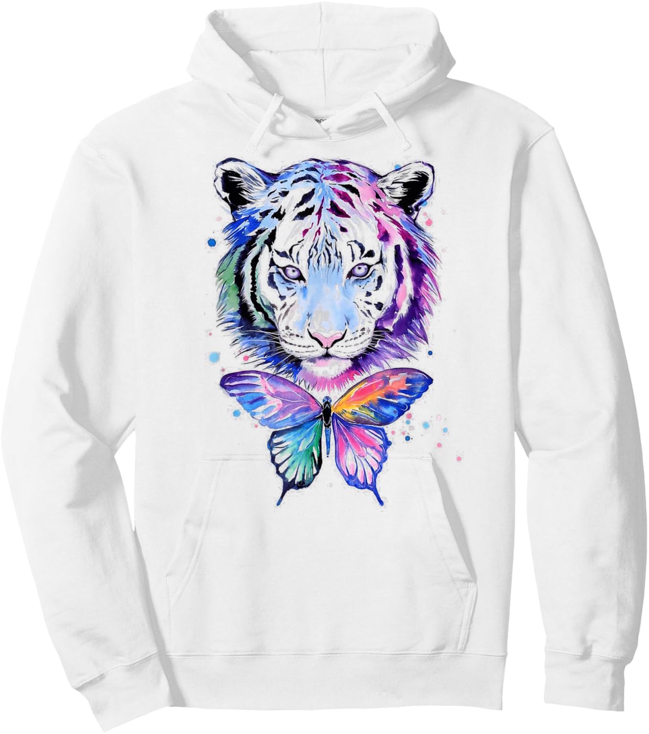 Beautiful White Tiger Colorful Butterfly Boho Art Hoodie - Hoodie | White