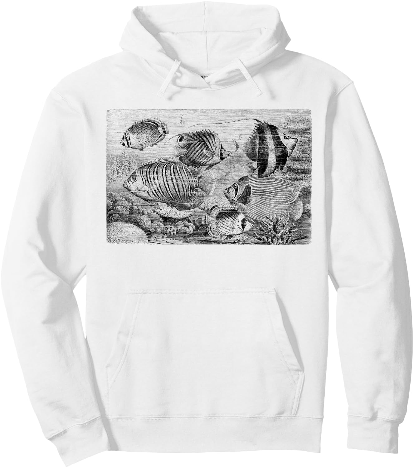 Vintage Tropical Fish Print Hoodie - Hoodie | White