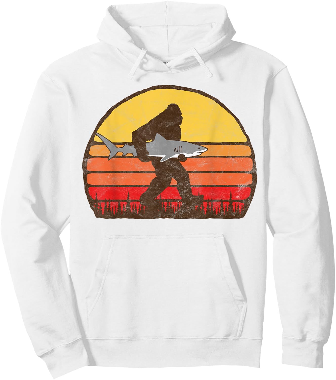 Bigfoot Silhouette & Great White Shark Funny Sasquatch Shirt Hoodie - Hoodie | White