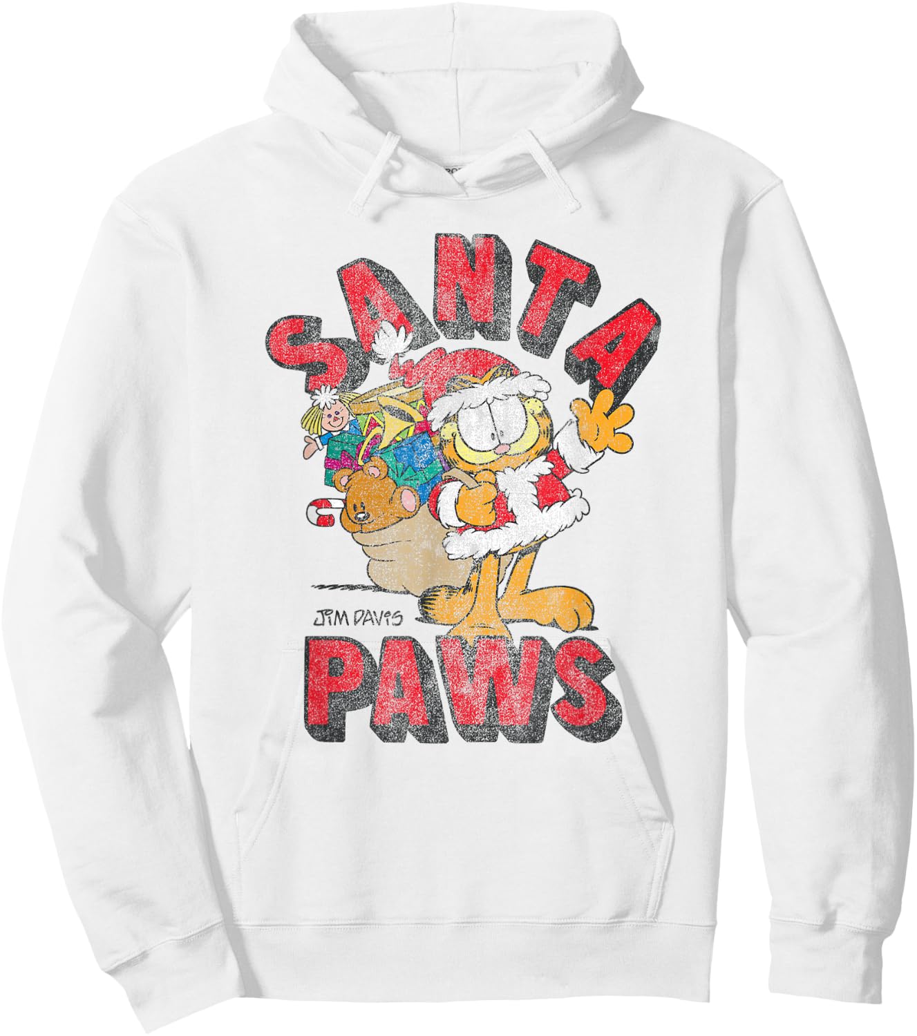 Garfield Santa Paws Distressed Christmas Cartoon Cat Women Kids Hoodie - Hoodie | White