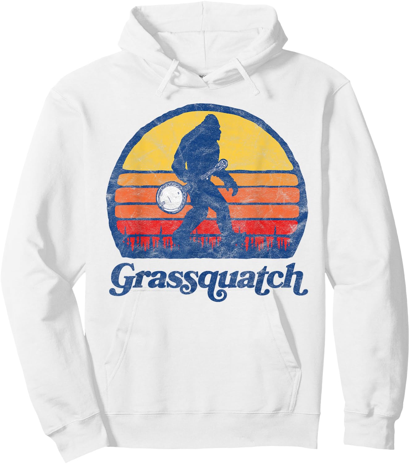 Grassquatch! Funny Bigfoot & Banjo Bluegrass Sasquatch Shirt Hoodie - Hoodie | White