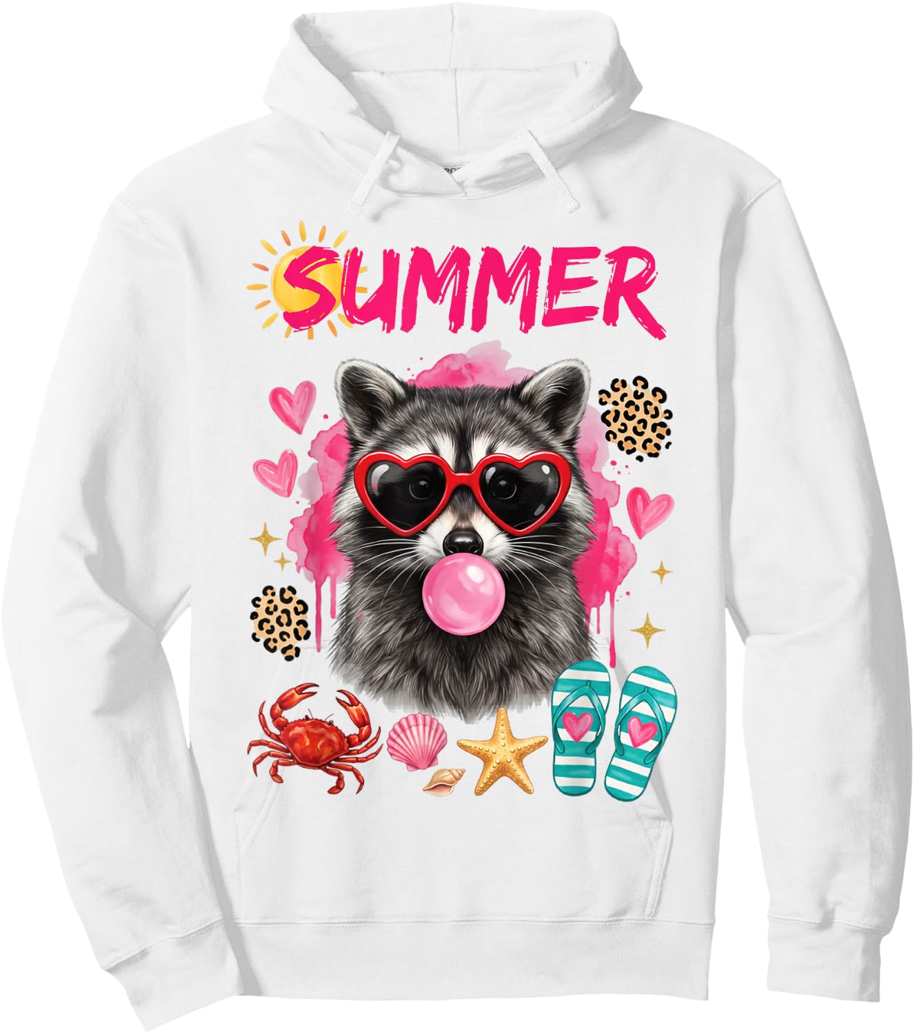 Summer Raccoon Beach Vacation Cute Retro Animal Graphic Hoodie - Hoodie | White