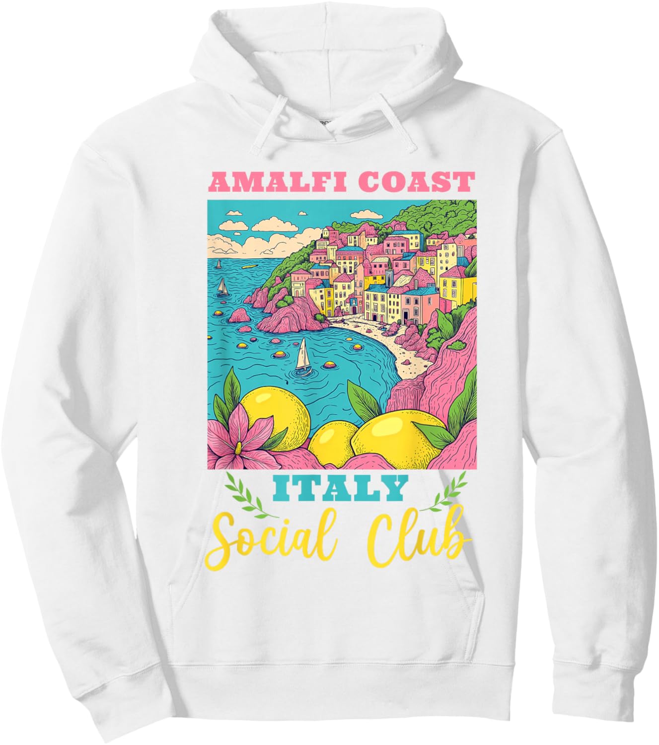 Amalfi Coast Social Club Italy Souvenir Lemon Vacation Hoodie - Hoodie | White