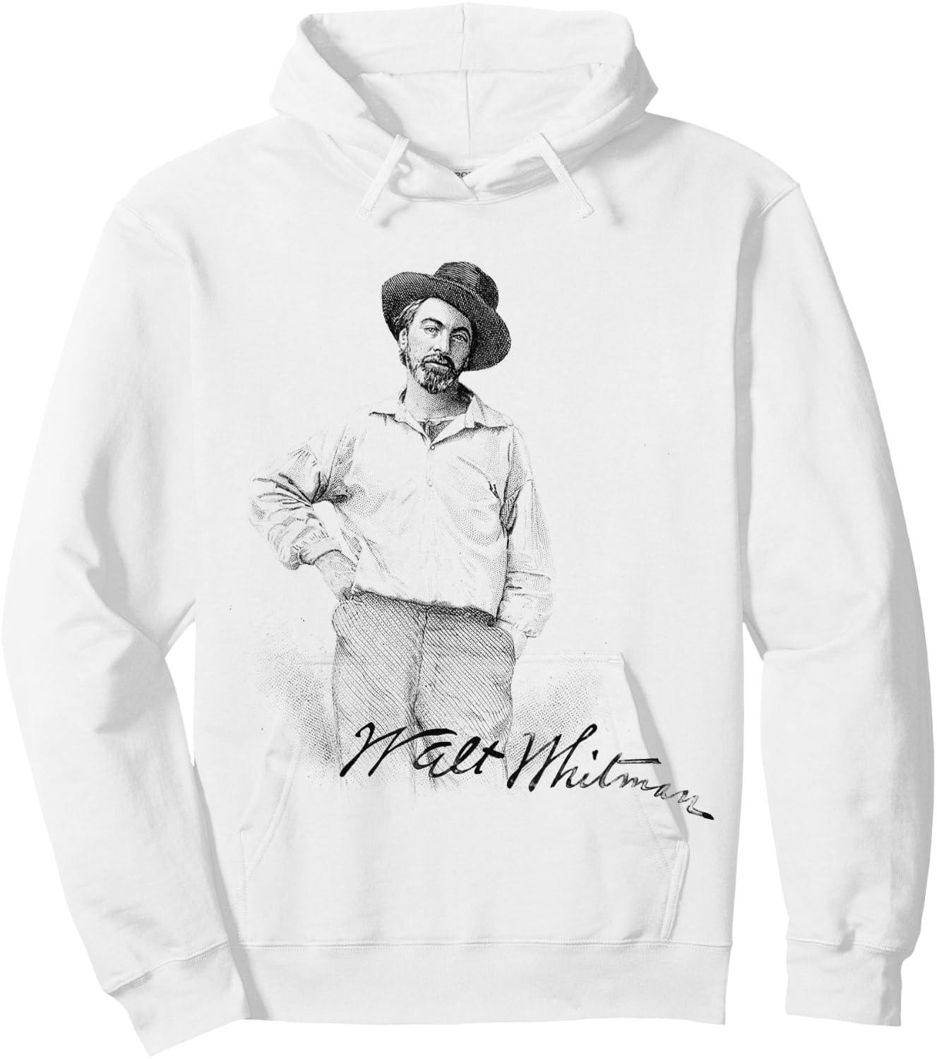Walt Whitman Portrait with Signature Graphic Hoodie - Hoodie | White