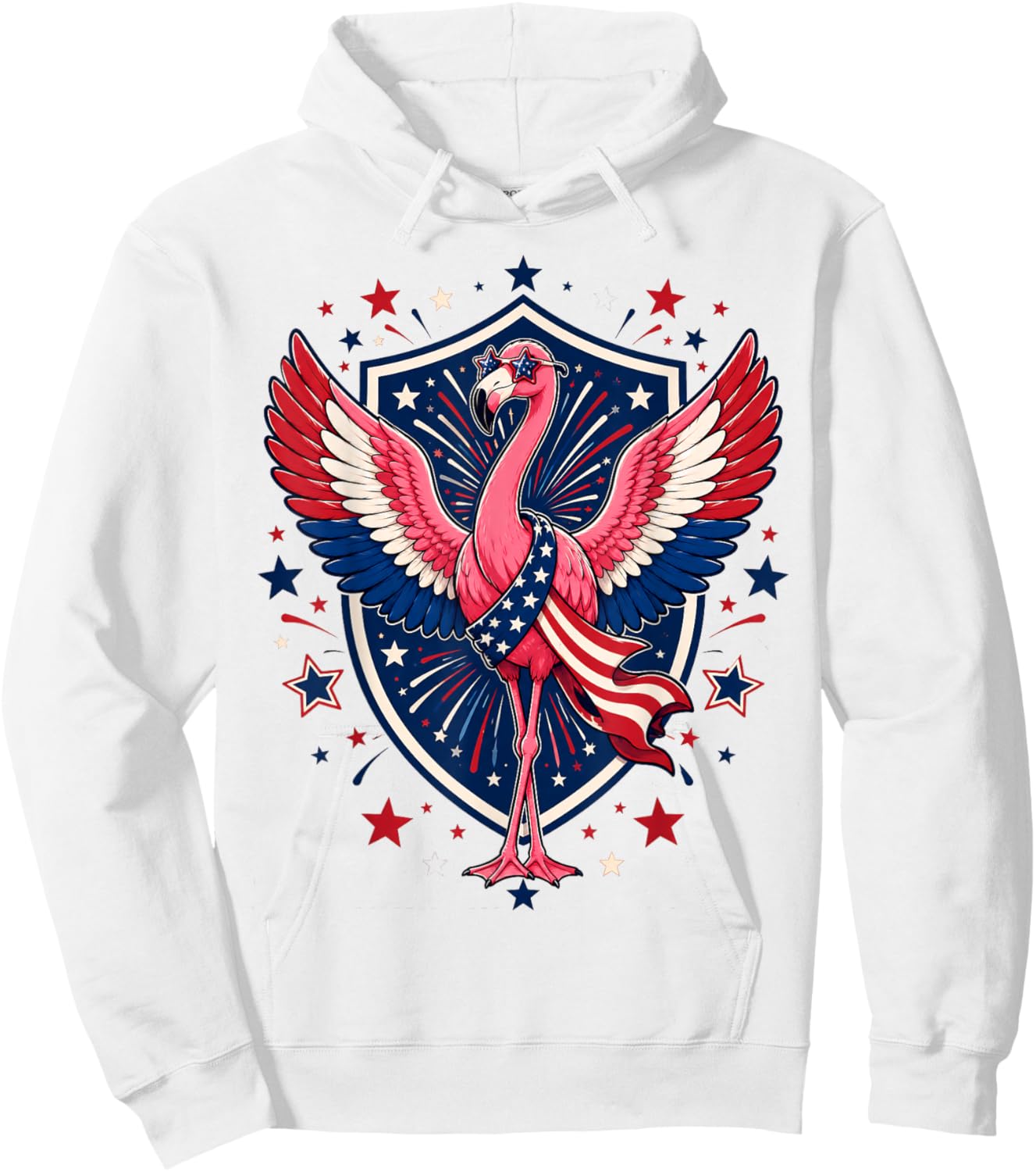 Patriotic Flamingo 4th of July USA American Flag Animal Hoodie - Hoodie | White