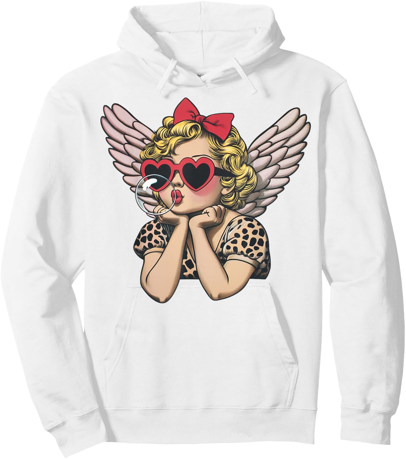 Cupid Blowing Bubble Heart Sunglasses Leopard Valentines Day Hoodie - Hoodie | White