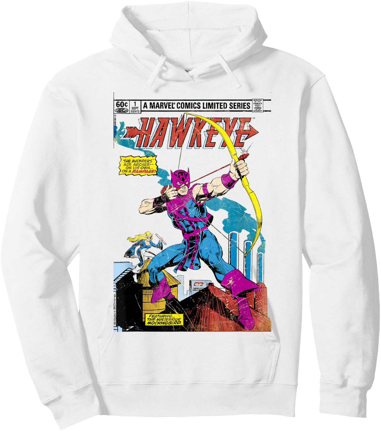 Marvel Hawkeye Classic Retro Comic Book Art Graphic Hoodie - Hoodie | White