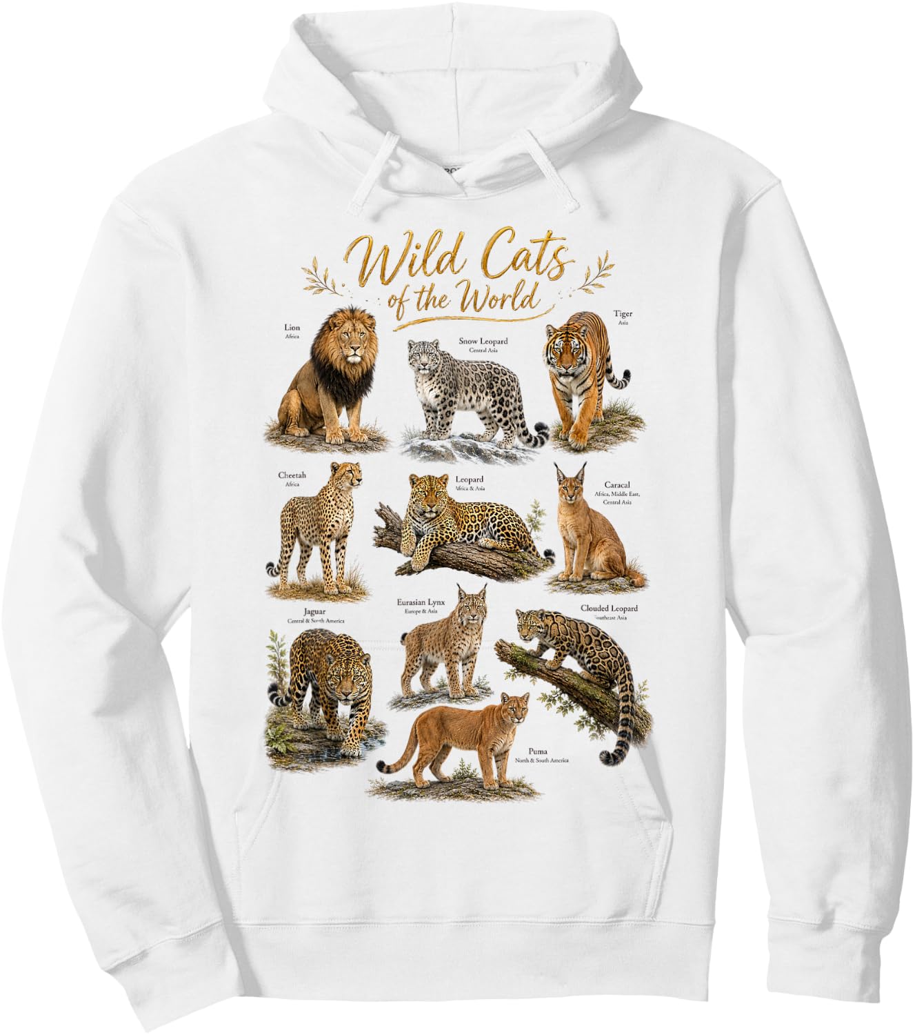 Wild Cats of The World Educational Wild Life Safari Animals Hoodie - Hoodie | White
