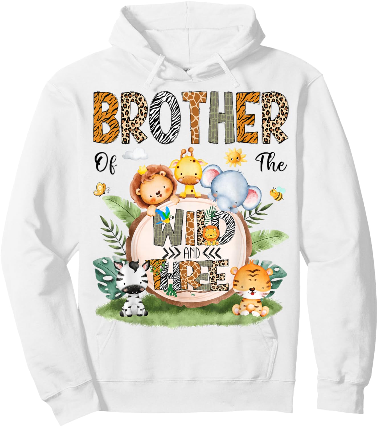Brother of The Wild & Three Jungle Safari 3rd Birthday Boy Hoodie - Hoodie | White