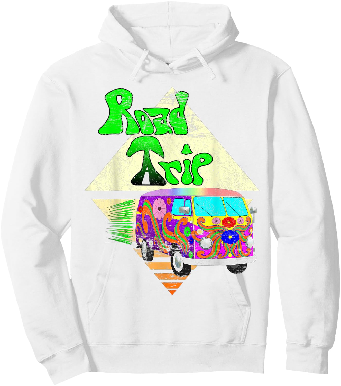 Road Trip Vacation Vintage 1960s Hippie Distressed Hoodie - Hoodie | White