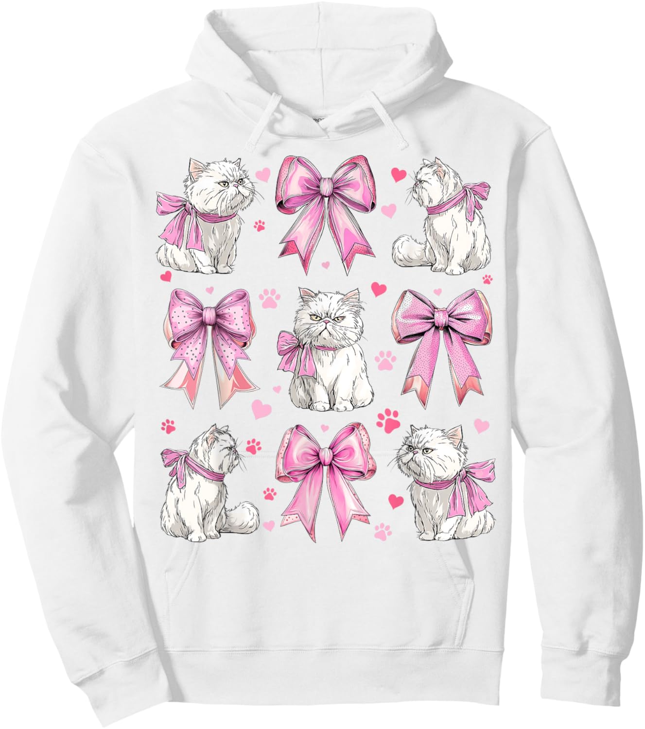 Persian Cat White Cat Pet Girl Coquette Bow Pink Mom Hoodie - Hoodie | White