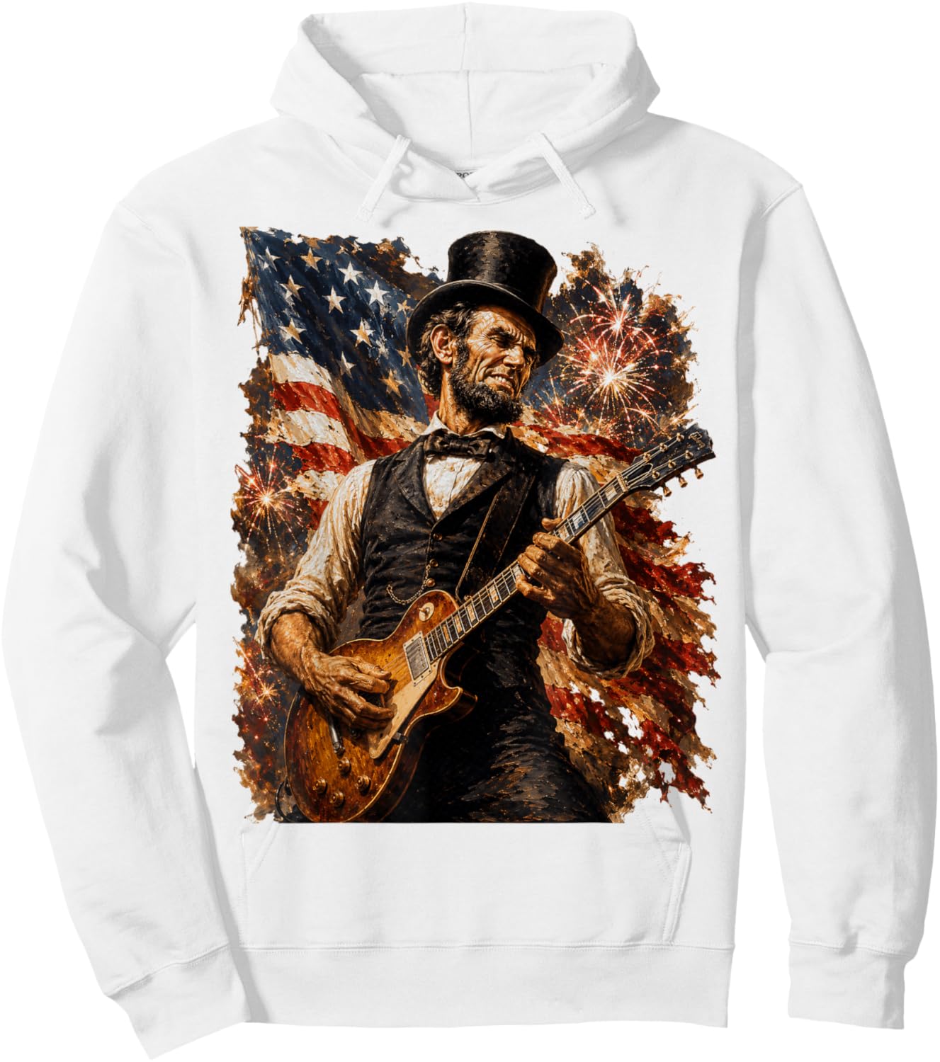 Abraham Lincoln Playing Guitar USA Flag 250 Anniversary Hoodie - Hoodie | White