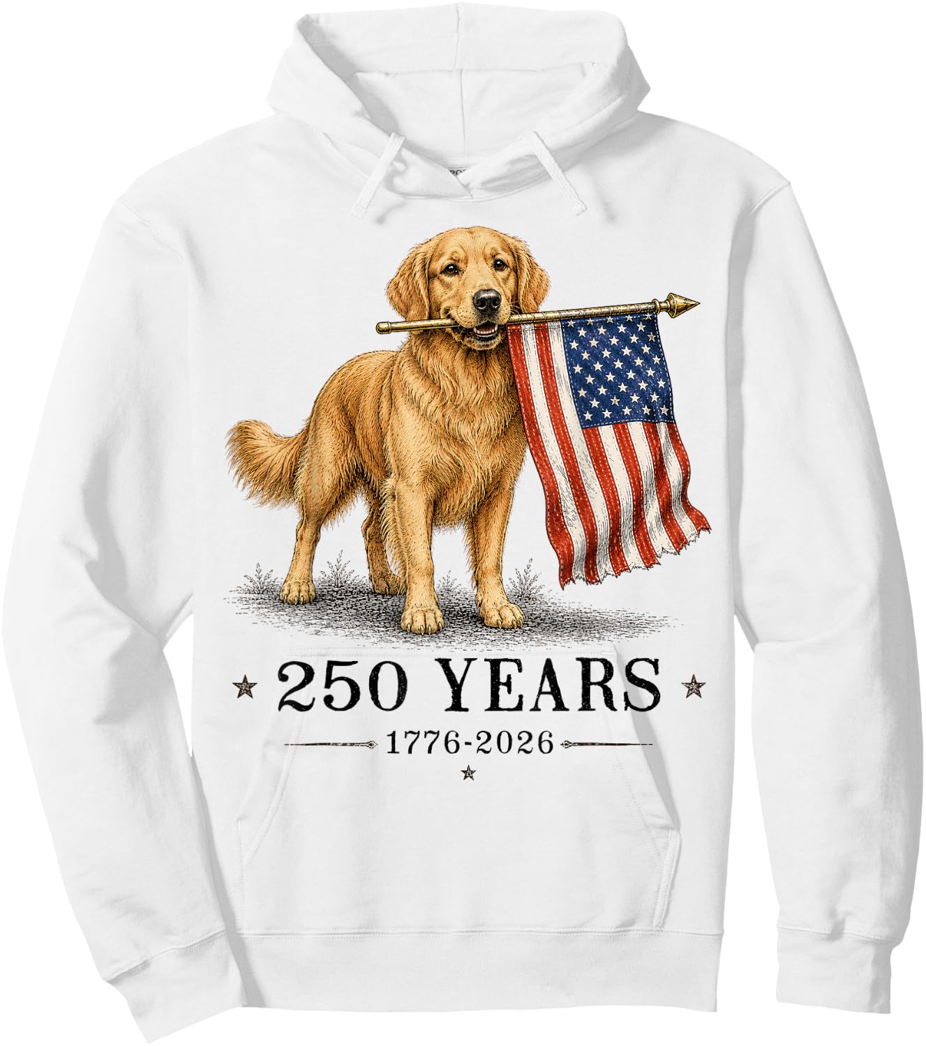 Vintage Golden Retriever Patriotic Dog 250 Years 1776 2026 Hoodie - Hoodie | White