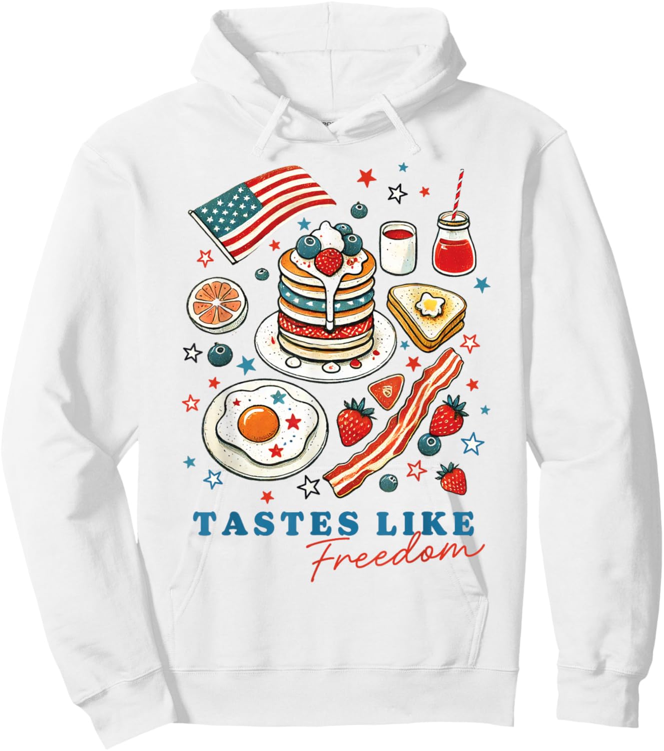 Tastes Like Freedom American Breakfast USA US Flag Hoodie - Hoodie | White