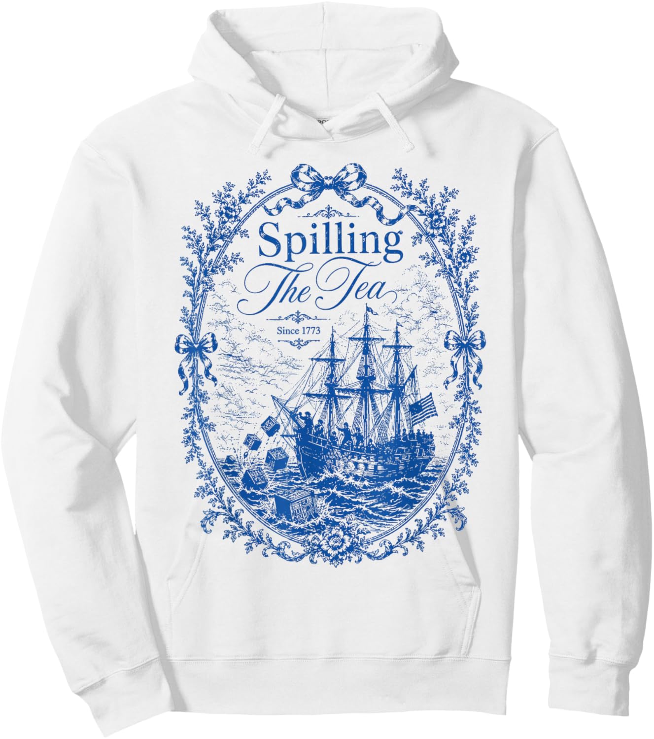 Blue Toile Spilling The Tea Since 1773 Party History Pun Hoodie - Hoodie | White