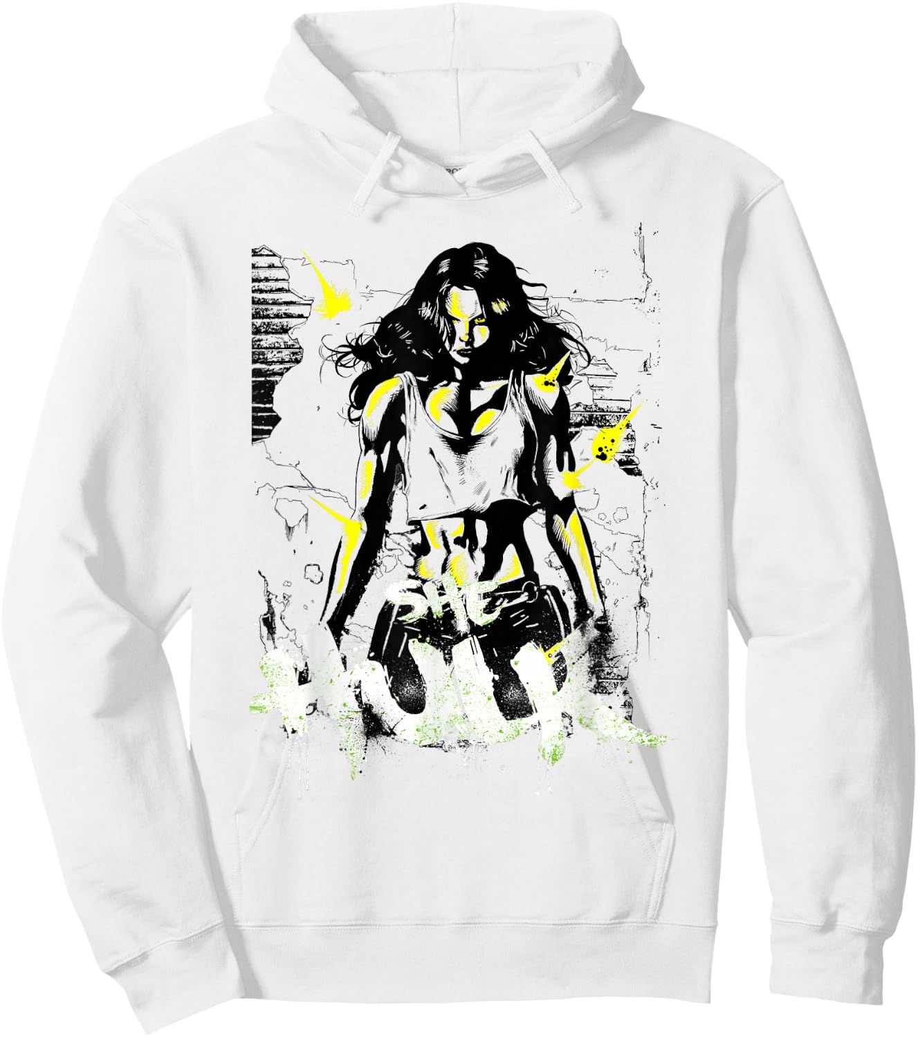 Marvel She-Hulk The Savage Green Neon Brick Splat Hoodie - Hoodie | White