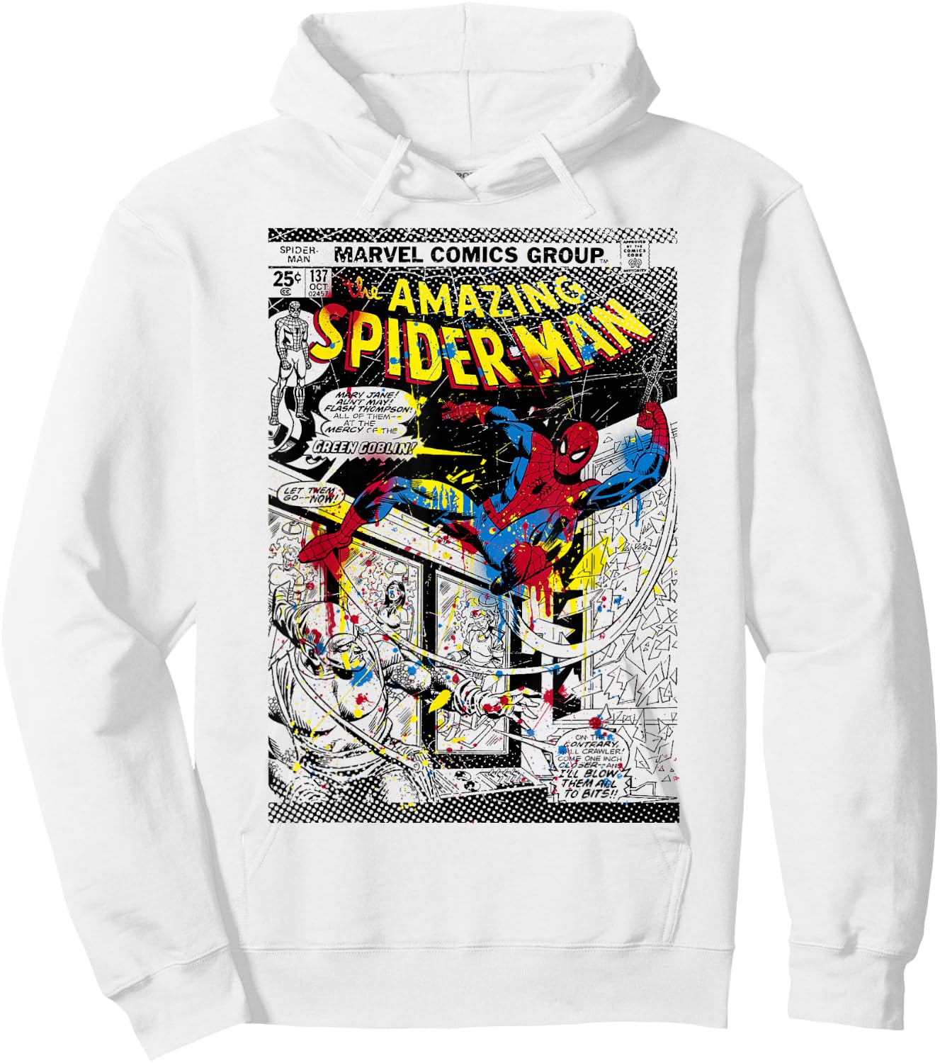 Marvel Spider-Man Classic Retro Paint Splat Comic Hoodie - Hoodie | White