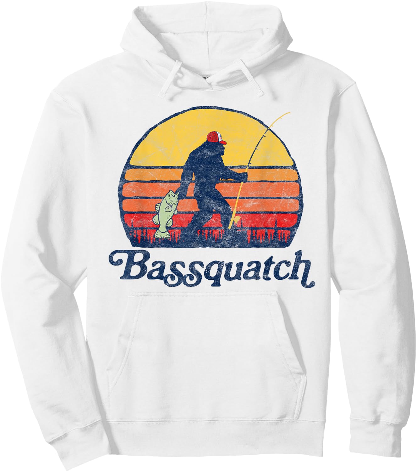 Bassquatch! Funny Bigfoot Fishing Outdoor Retro Hoodie - Hoodie | White