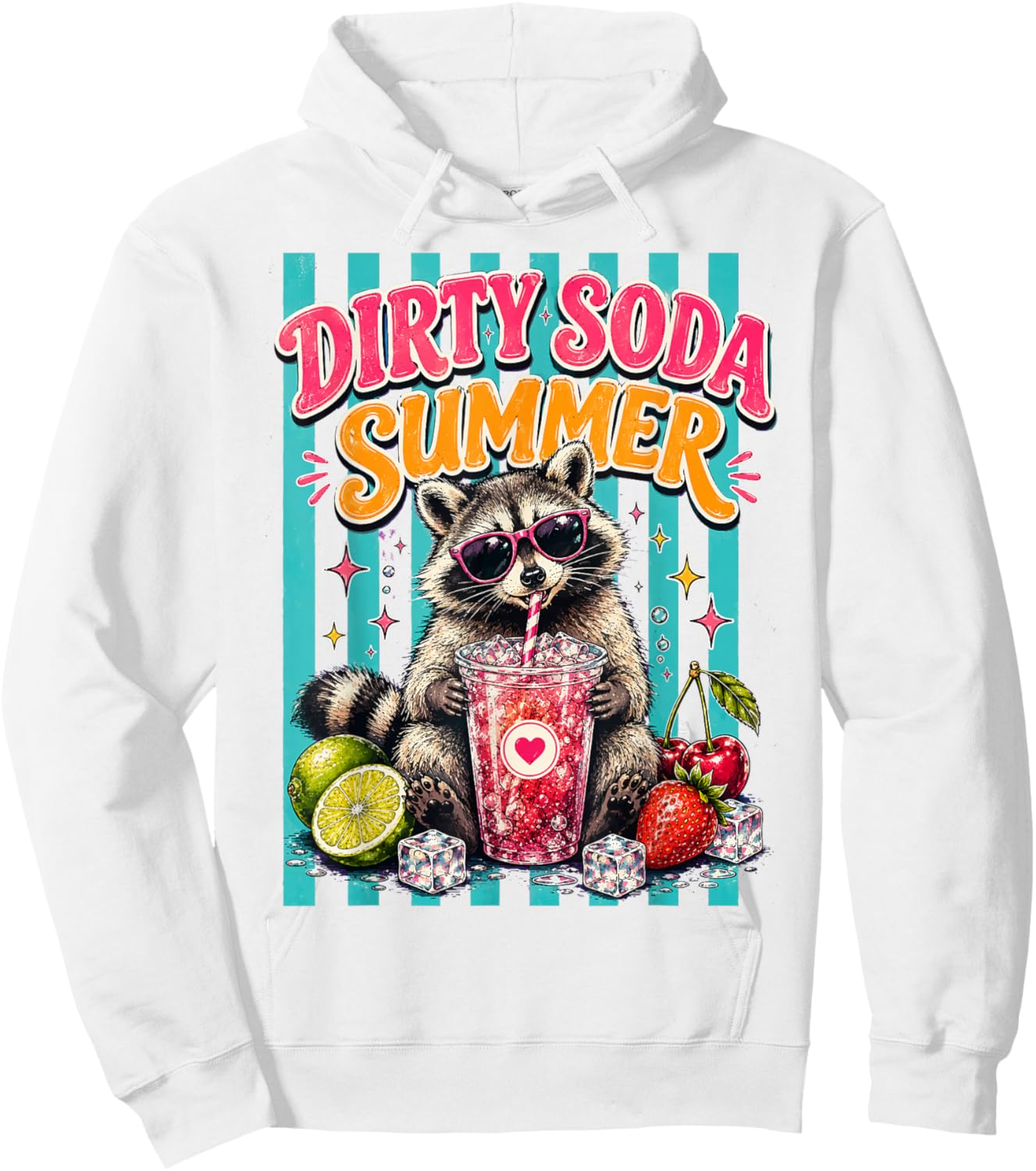 Dirty Soda Summer Retro Raccoon Hoodie - Hoodie | White