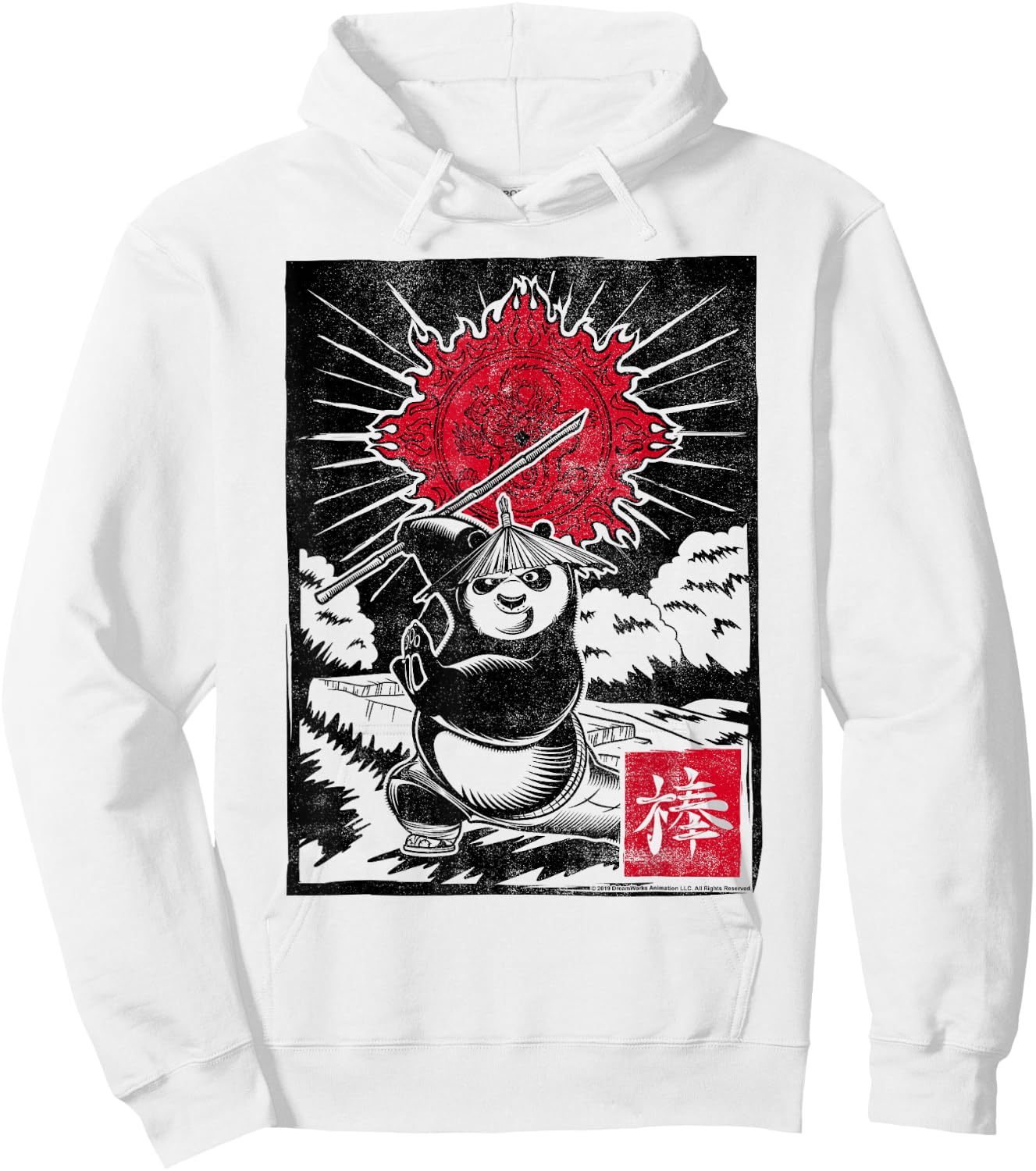 Kung Fu Panda Master Po Action Pose Woodcut Poster Hoodie - Hoodie | White