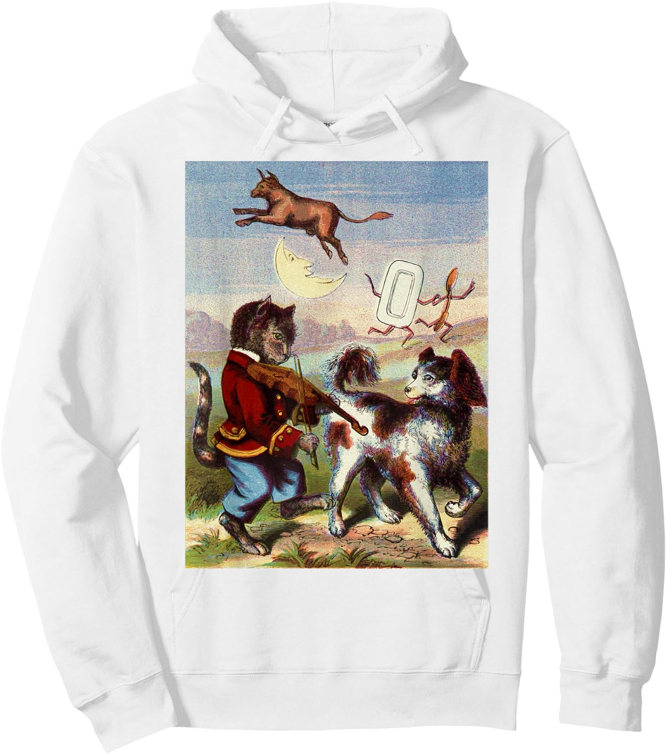 Cat and the Fiddle Nursery Rhyme for Kids and Adults Hoodie - Hoodie | White