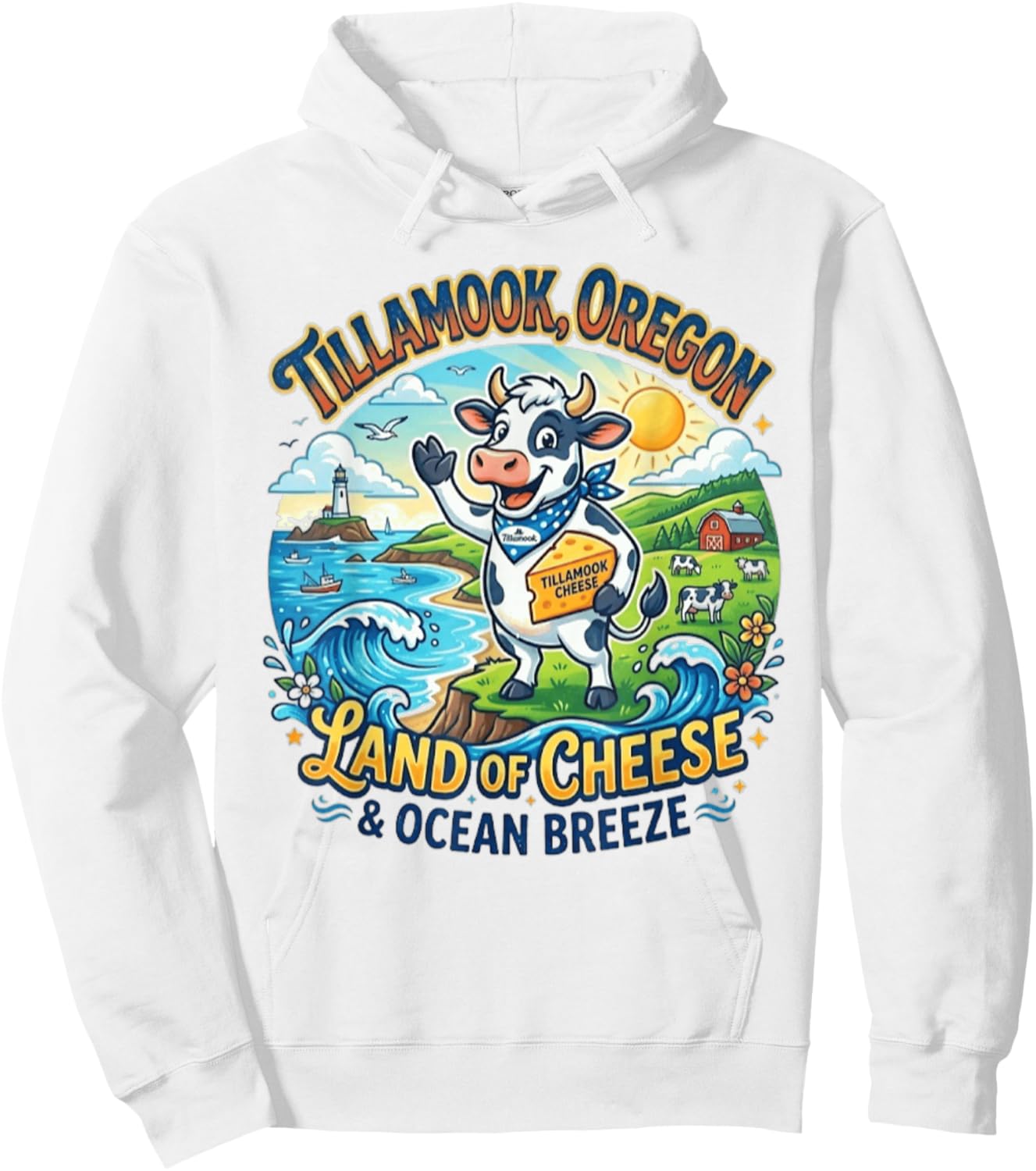 Tillamook Oregon Cheese Capital - Vintage Cow Mascot Hoodie - Hoodie | White