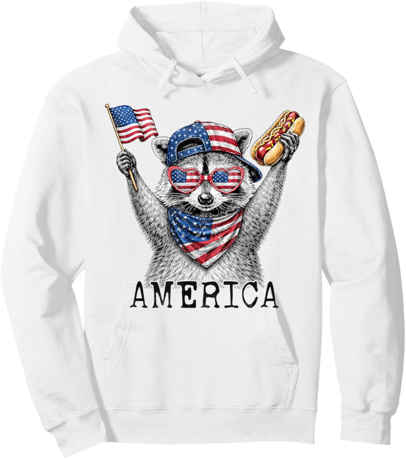 4th of July America Raccoon Hoodie - Hoodie | White