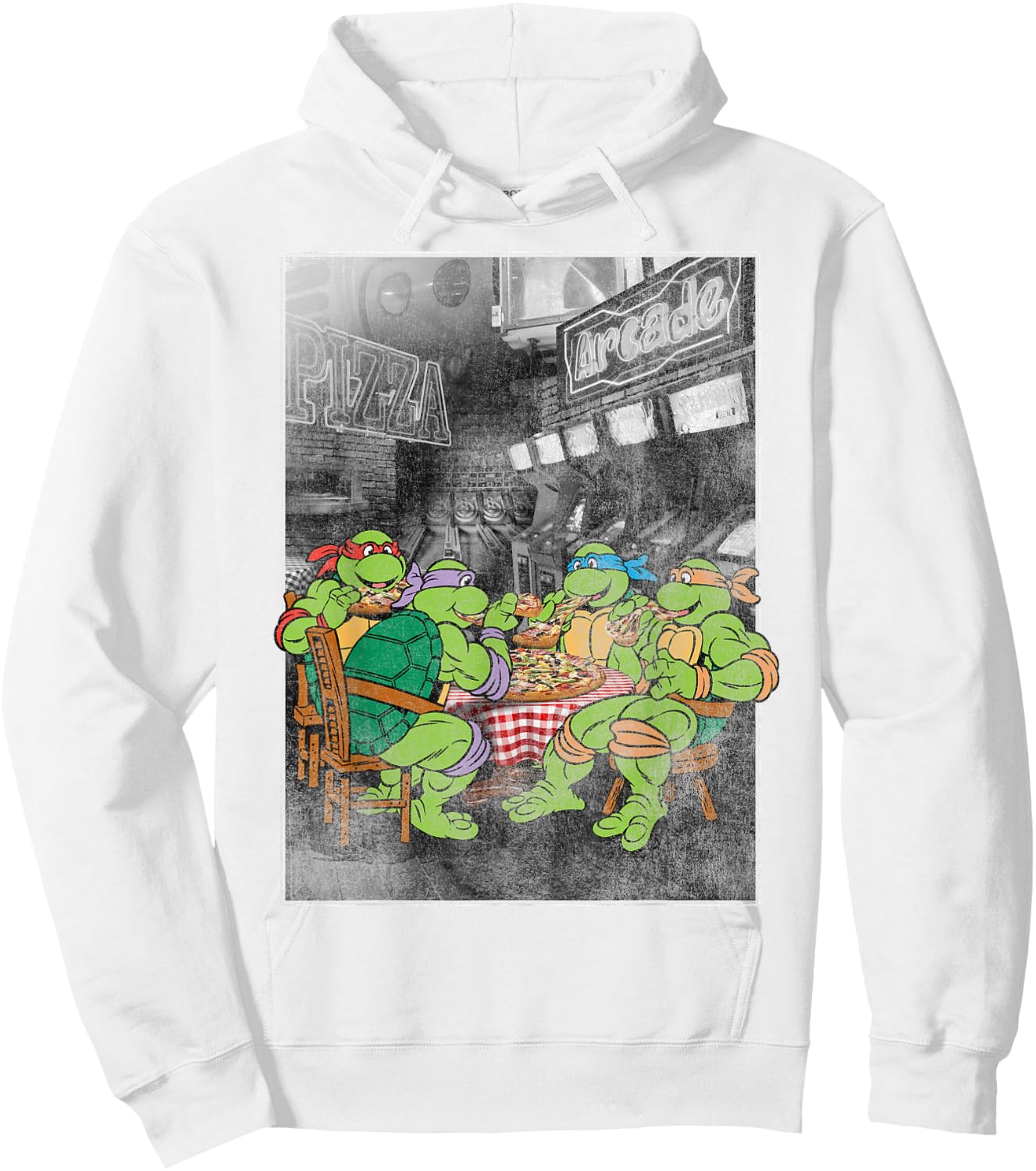 Teenage Mutant Ninja Turtles Pizza Eating And Arcade Hoodie - Hoodie | White
