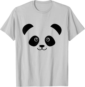 Panda Face Cute design Cute Little Panda Face , Girls - Grey, Short Sleeve, Classic Fit, , XS/Small T-Shirt - T-Shirt | Ash