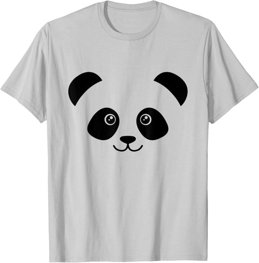 Panda Face Cute design Cute Little Panda Face , Girls - Grey, Short Sleeve, Classic Fit, , XS/Small T-Shirt - T-Shirt | Ash