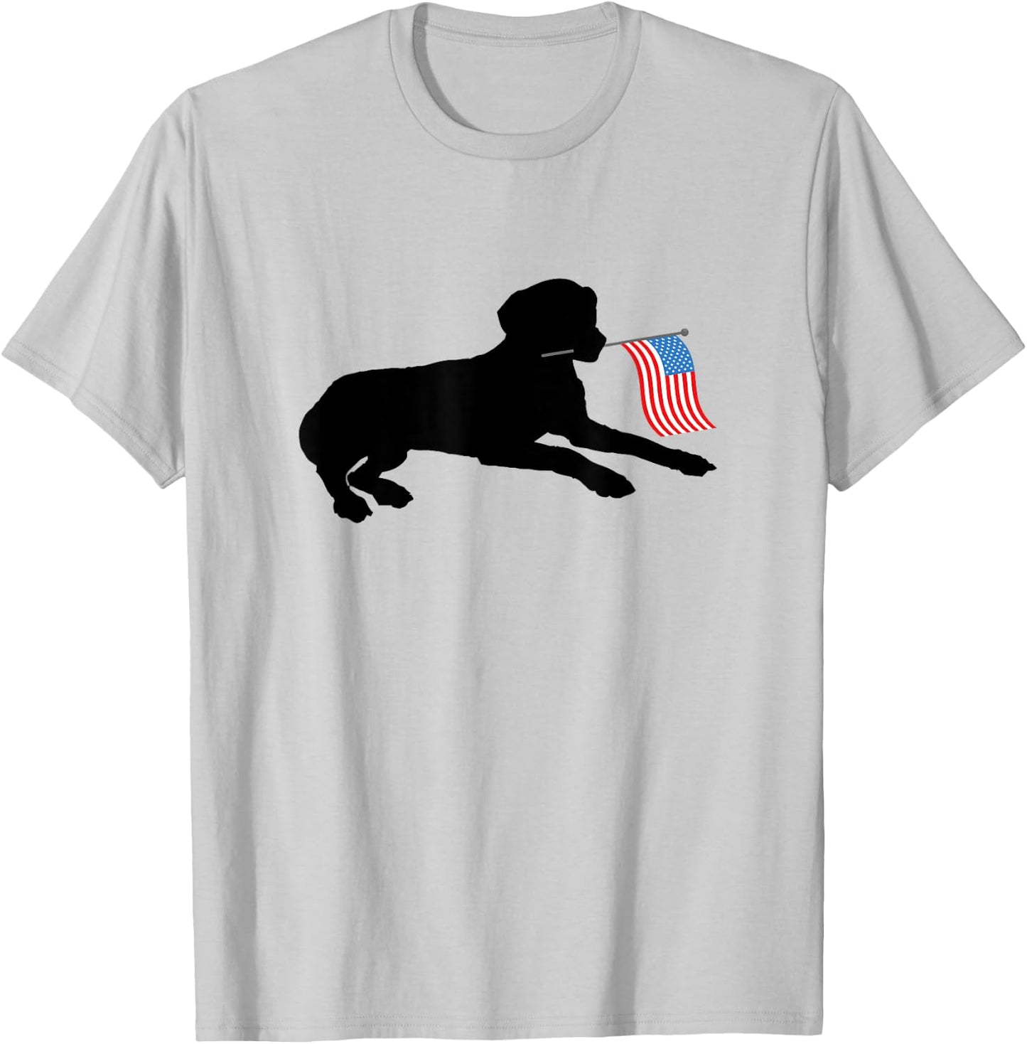 Black Lab Dog Holding July 4th Patriotic USA Flag T-Shirt - T-Shirt | Ash
