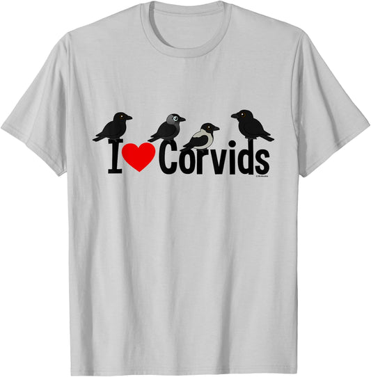 Crows, Ravens, Jackdaws! Cute I Love Corvids Cartoon T-Shirt - T-Shirt | Ash