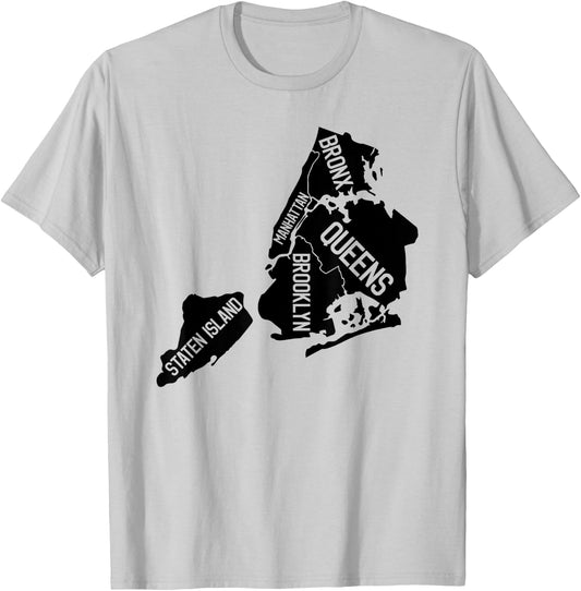 New York City Boroughs Map T-Shirt - T-Shirt | Ash