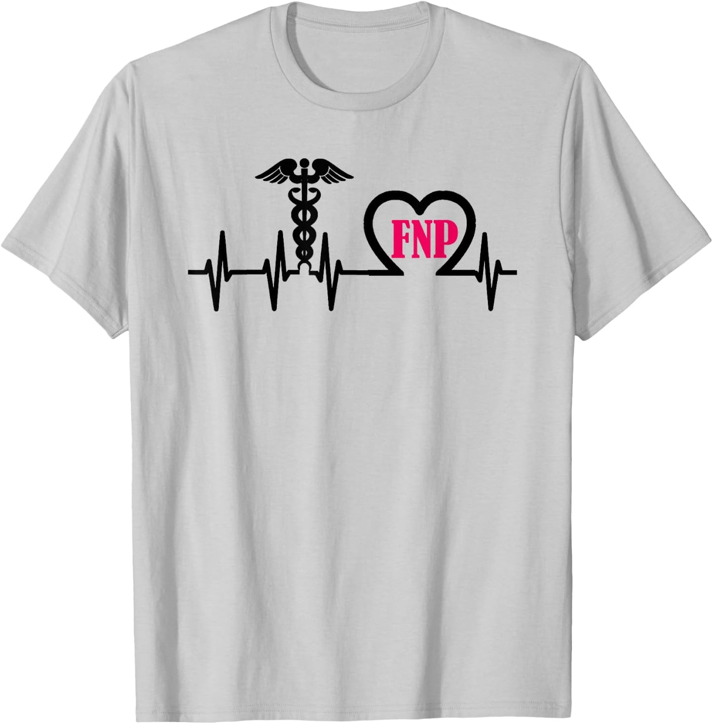 FNP Family Nurse Practitioner Heart & Caduceus Heartbeat T-Shirt - T-Shirt | Ash