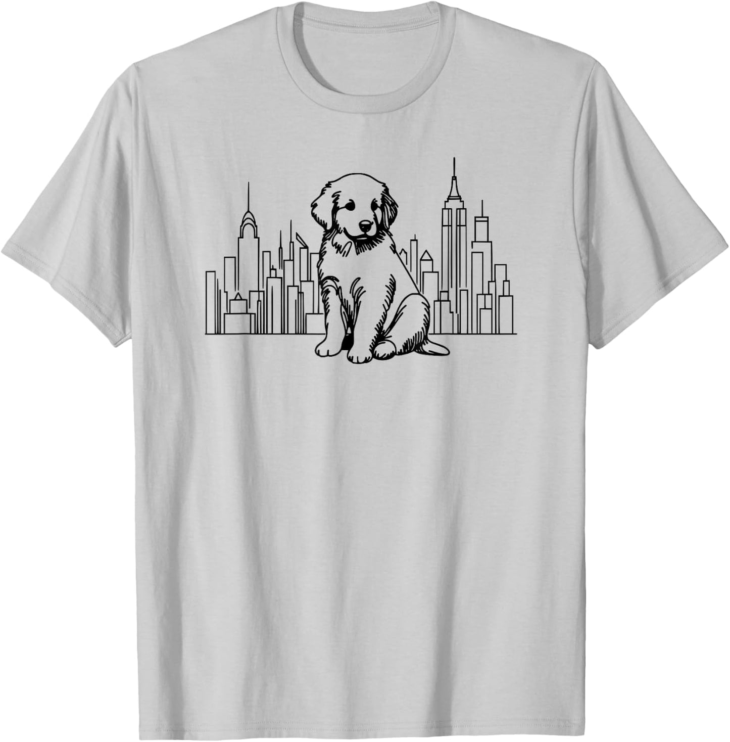 Golden Retriever dog in New York City line art, NYC skyline T-Shirt - T-Shirt | Ash