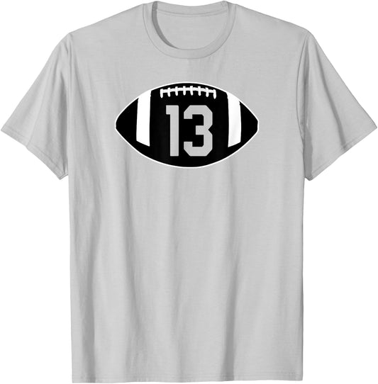 Football Jersey Number 13 Jersey Art-Player Number T-Shirt - T-Shirt | Ash