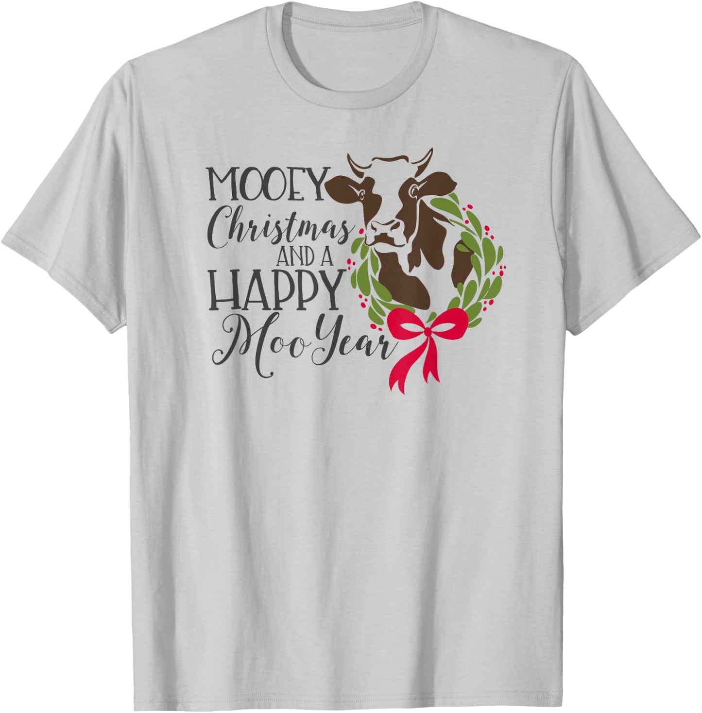 Mooey Christmas And Happy Moo Year Cow T-Shirt - T-Shirt | Ash