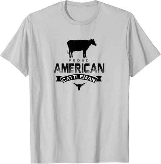 Proud American Cattleman Cattlemen Pride Gift T-Shirt - T-Shirt | Ash