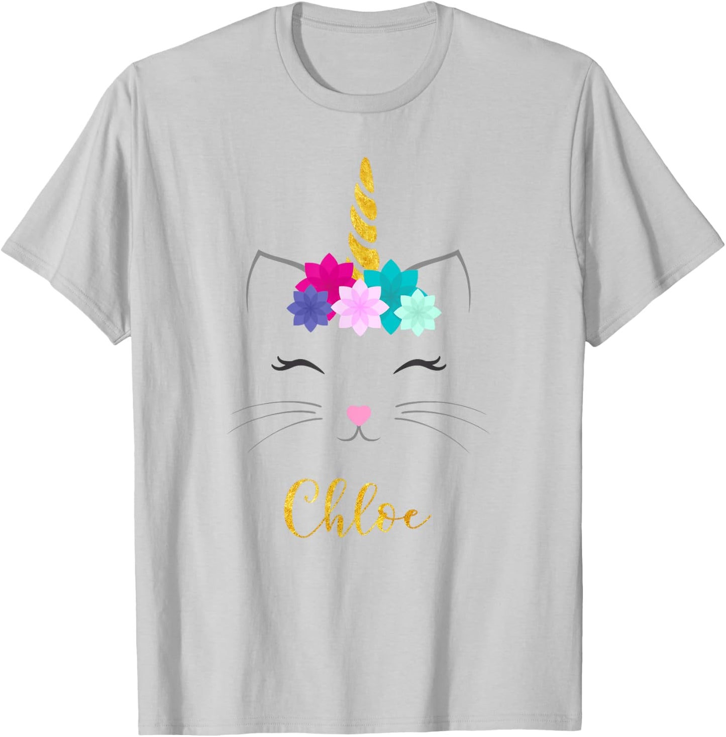 Chloe Name Shirt Cat Unicorn Personalized Birthday Gift T-Shirt - T-Shirt | Ash
