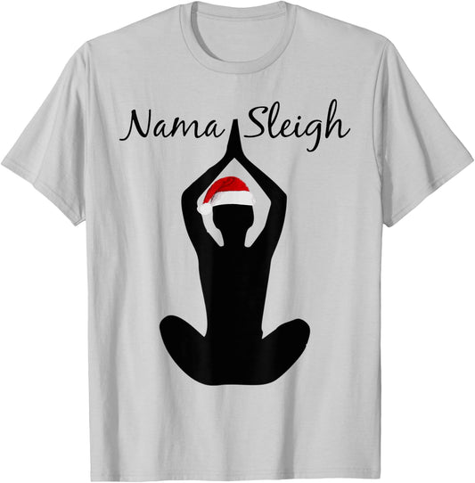 Humorous Nama-Sleigh Christmas Fun Santa Yoga T-Shirt - T-Shirt | Ash